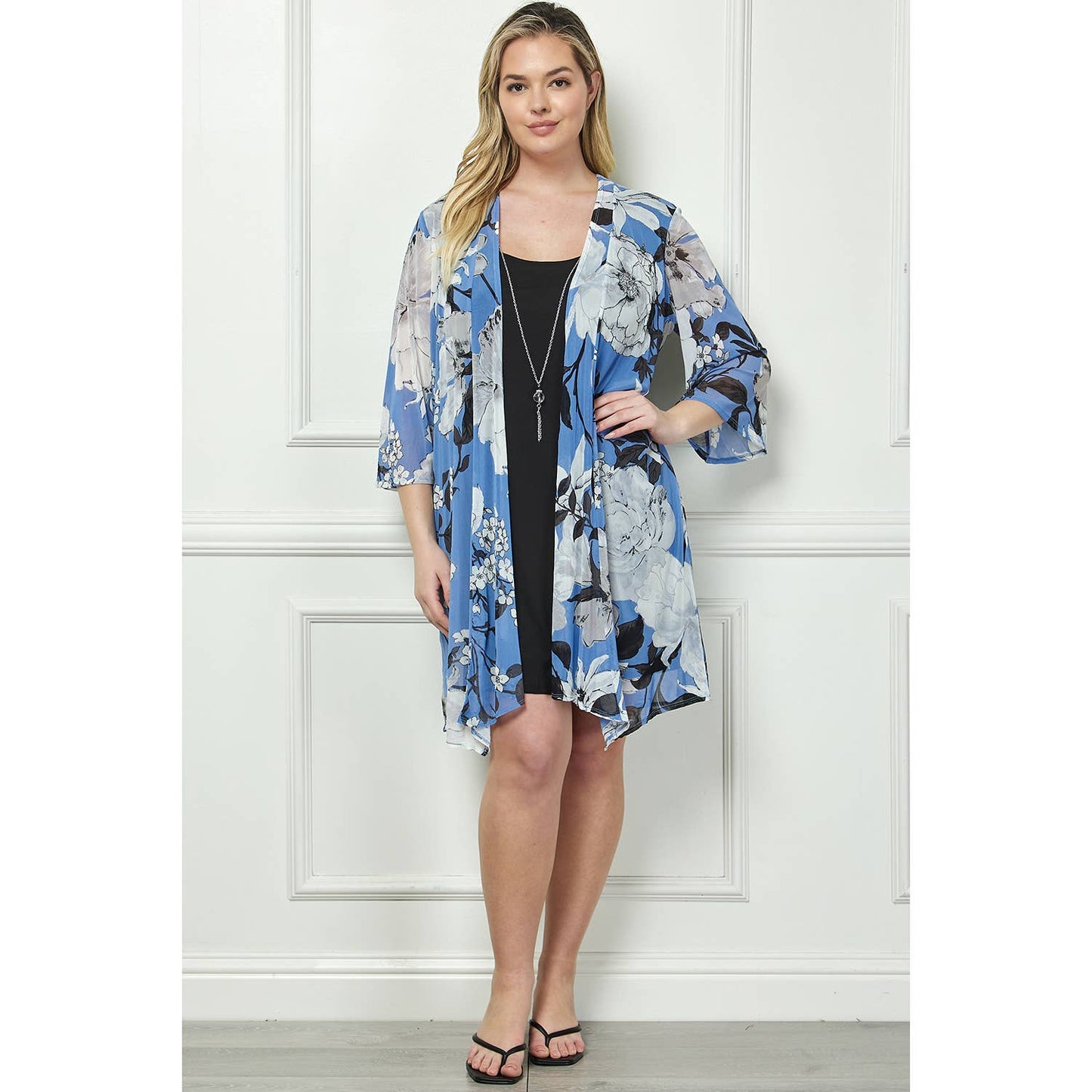 PLUS SIZE 2PC BELL SLEEVE CARDIGAN & DRESS SET: PGRAI