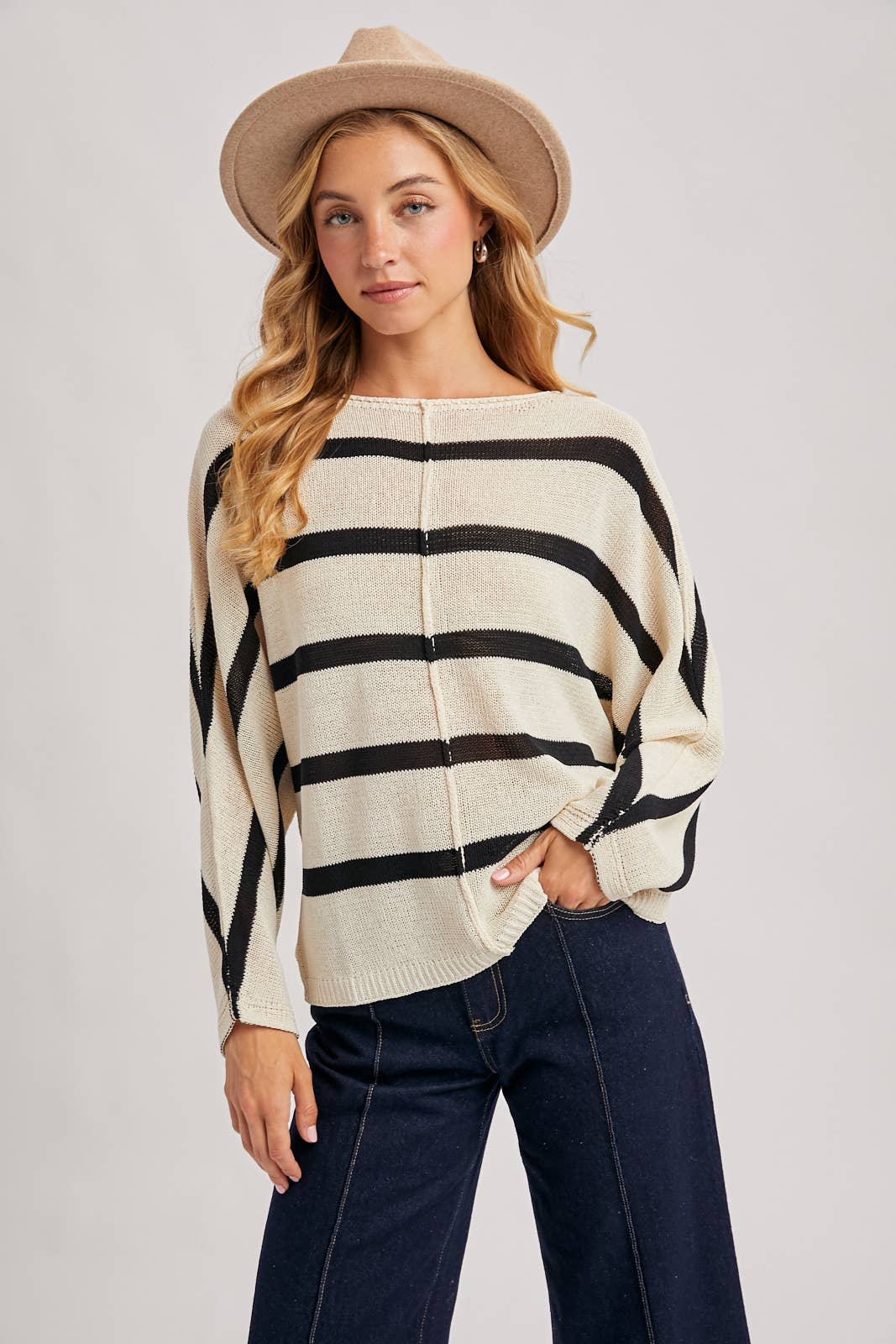 OVERSIZED IVORY/BLACK STRIPE KNIT PULLOVER