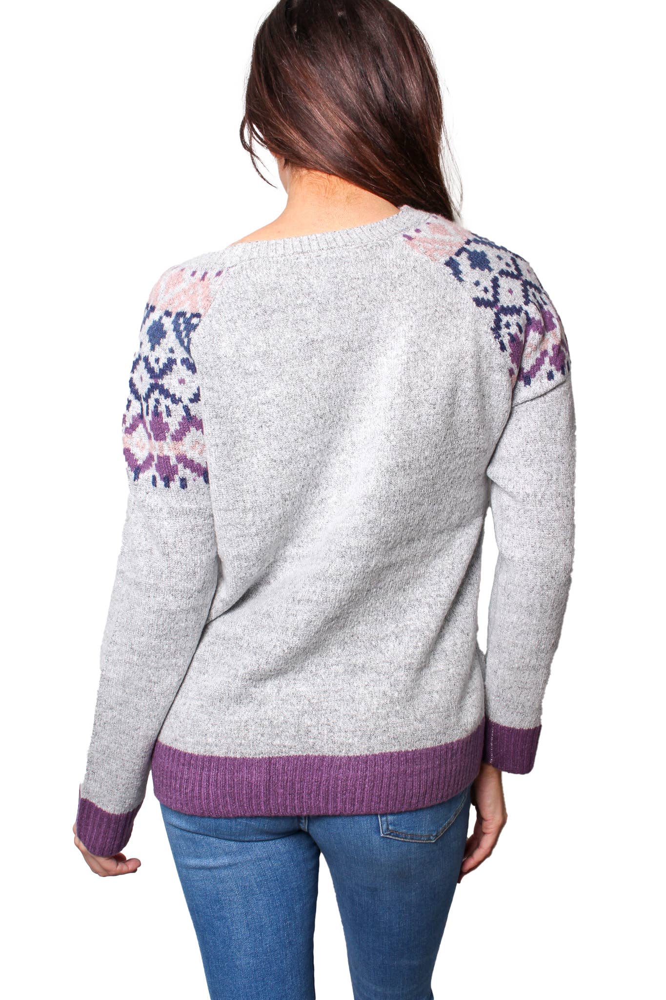 GRAY JACQUARD ROUND NECK SWEATER