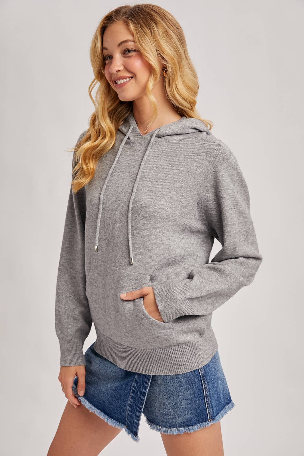 GREY KNIT WHOLEGARMENT HOODIE