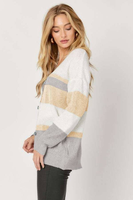 PLUS TAUPE STRIPECARDIGAN