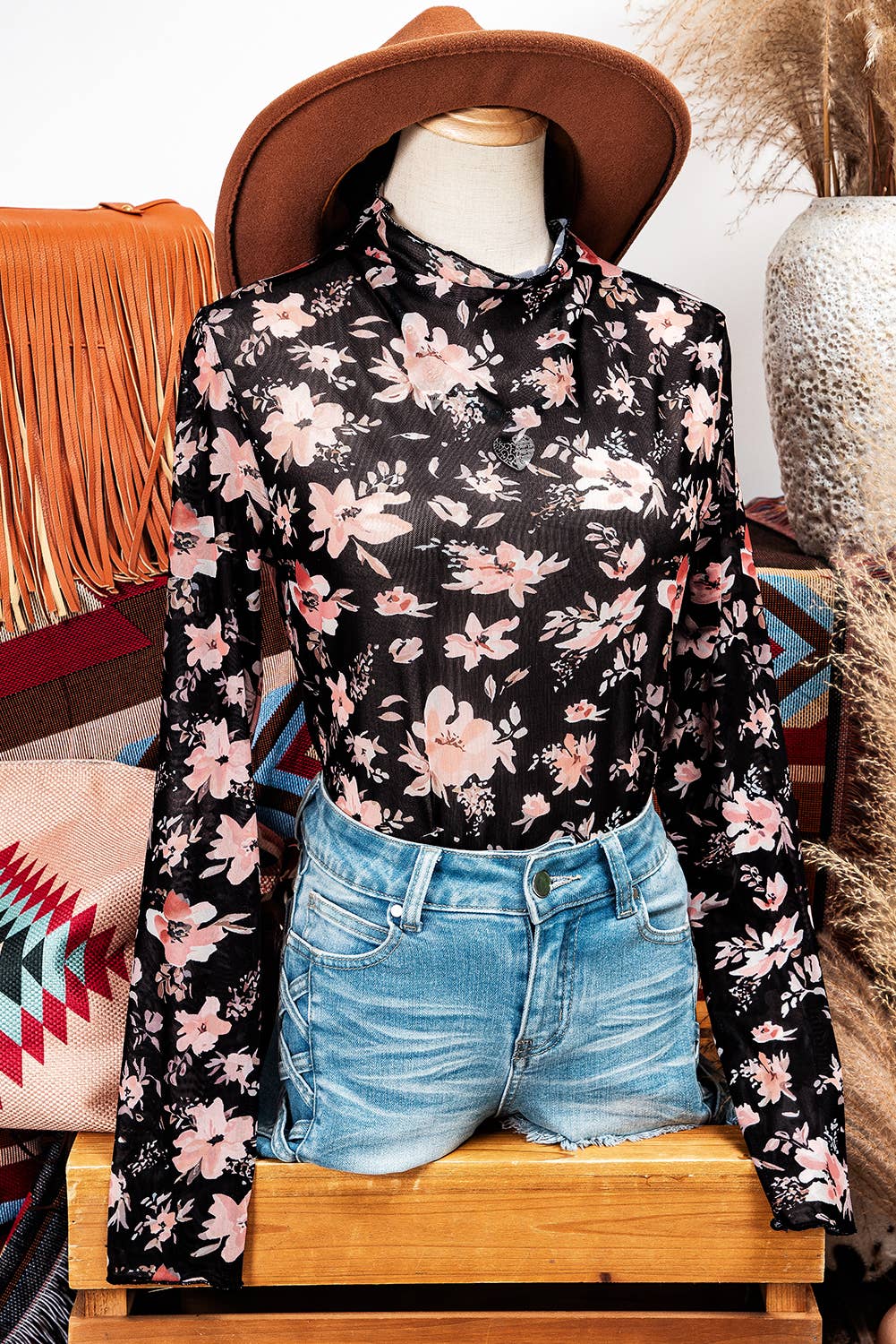 FLORAL LONG SLEEVE MESH