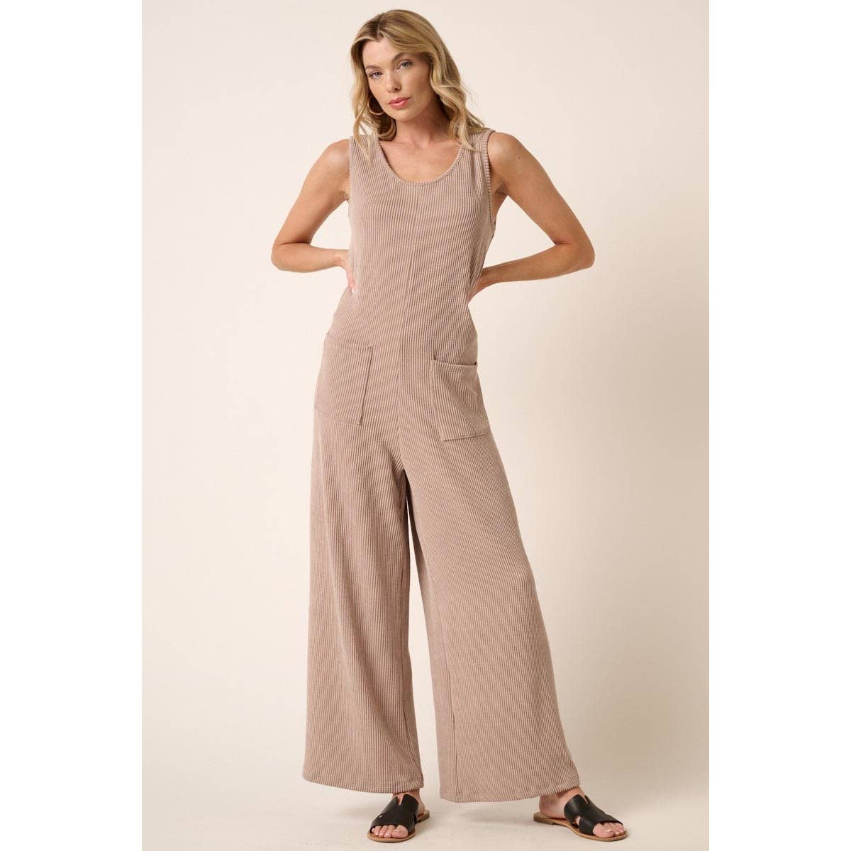 TAUPE URBAN RIB KNIT JUMPSUIT