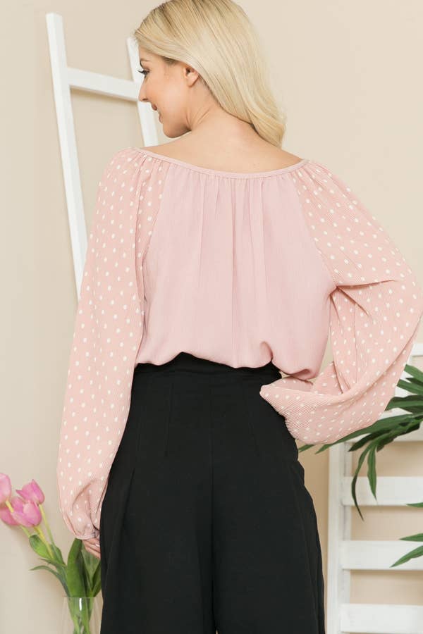 Blush Pleated Long Sleeve-USA MADE