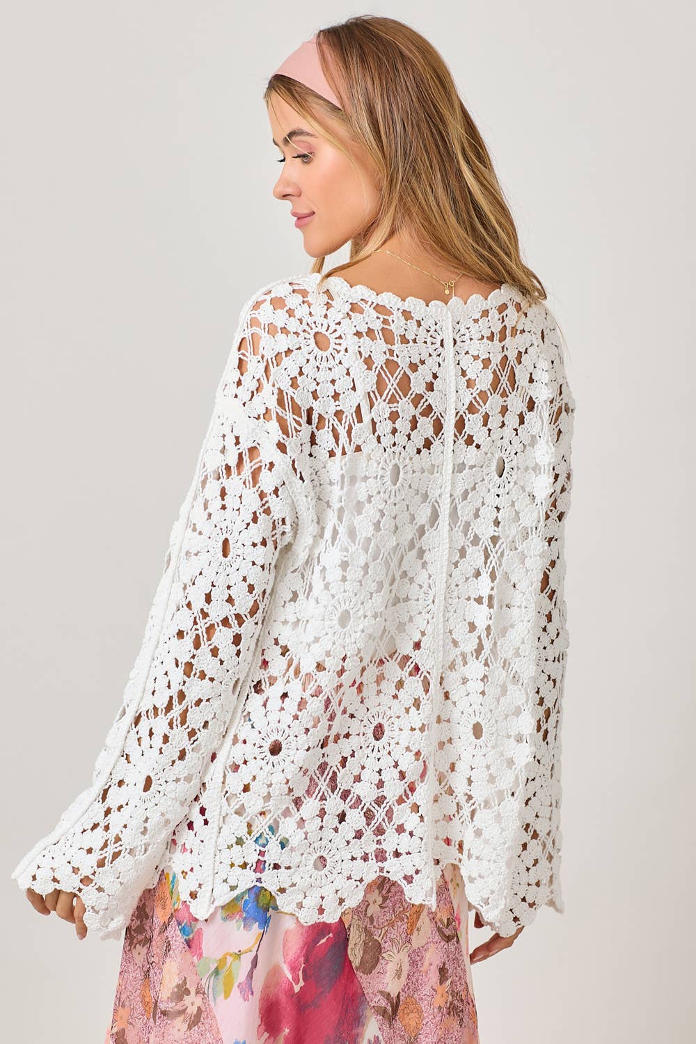 WHITE SCALLOPED EDGE CROCHET CARDIGAN