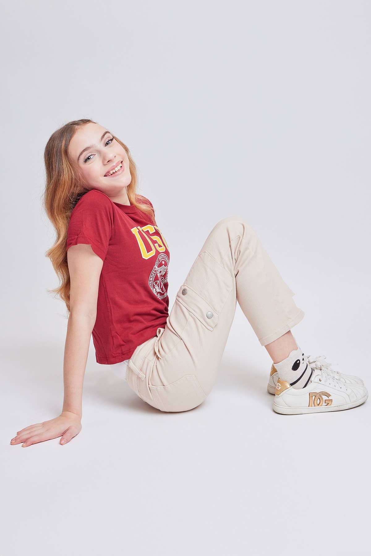 GIRLS ECRU CARGO PANT