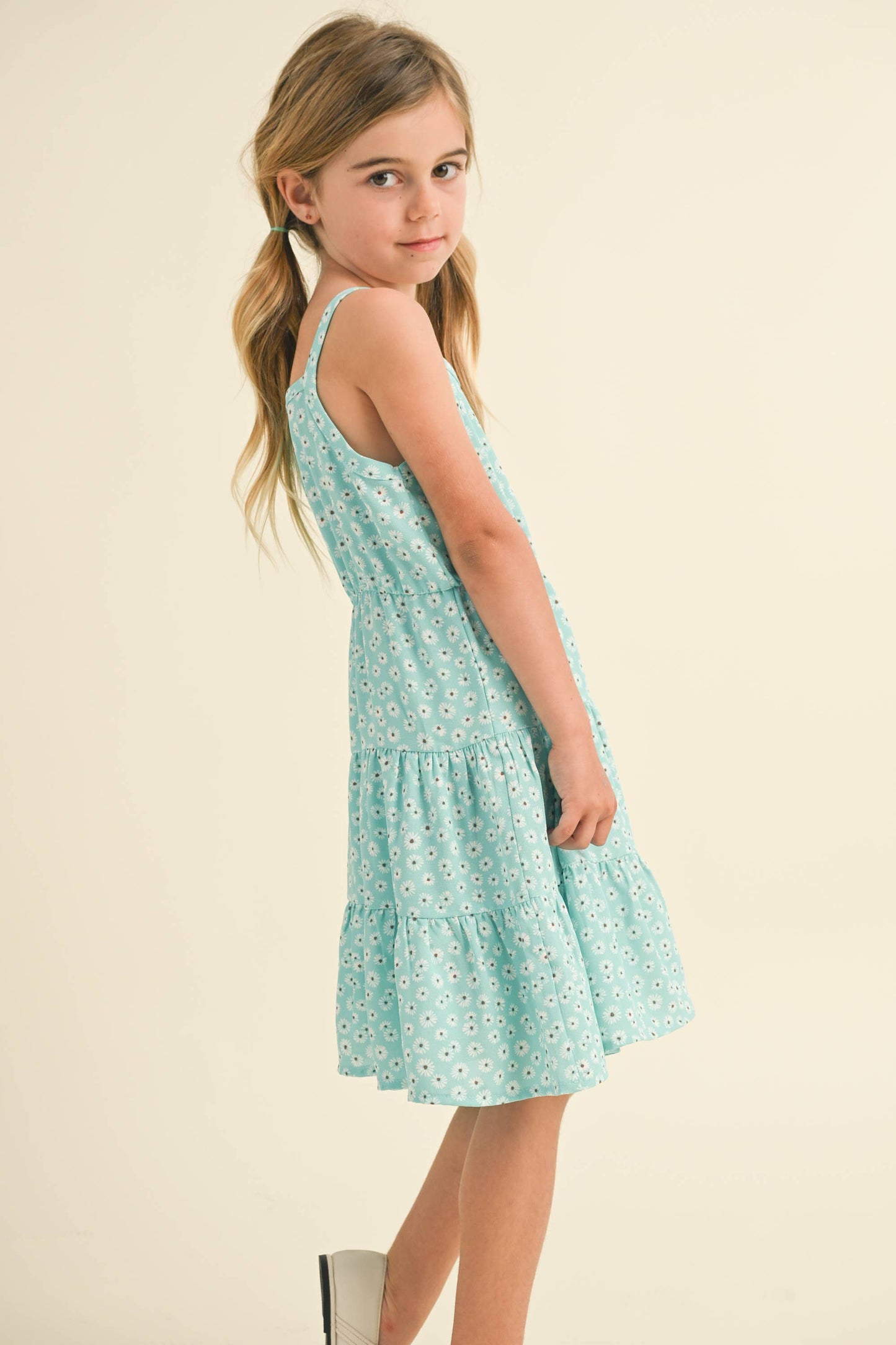 TWEEN KIDS GIRLS BLUE & FLOWY STRAPPY TIERED DRESS (4-6X)