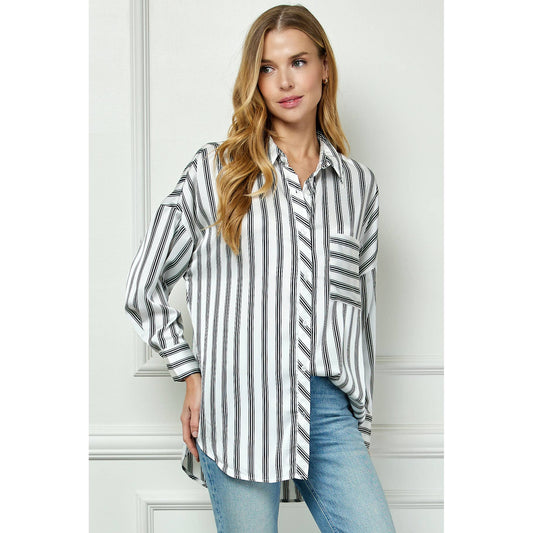 LUXE SATIN BOYFRIEND SHIRT: BLKIV