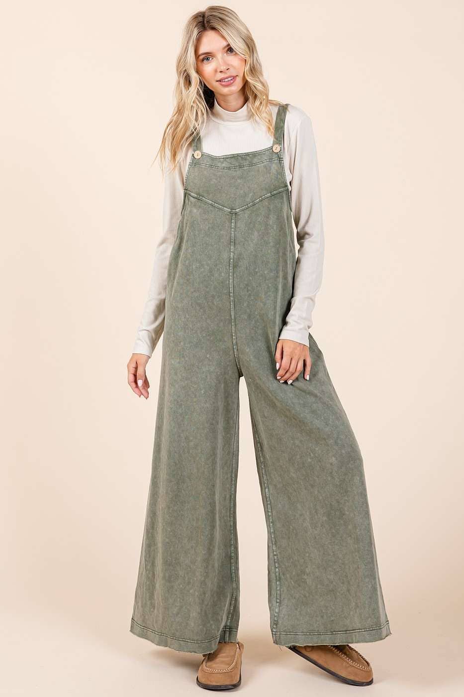 OLIVE MINERAL WASHED  JUMPSUIT