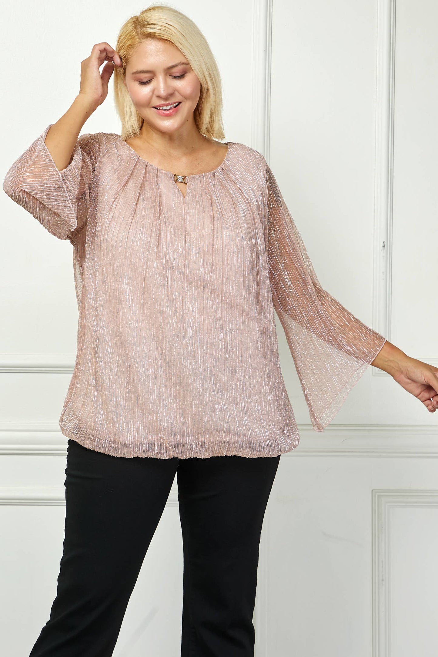 PLUS CHAMPAGNE SHIMMER 3/4 SLEEVE BLOUSE