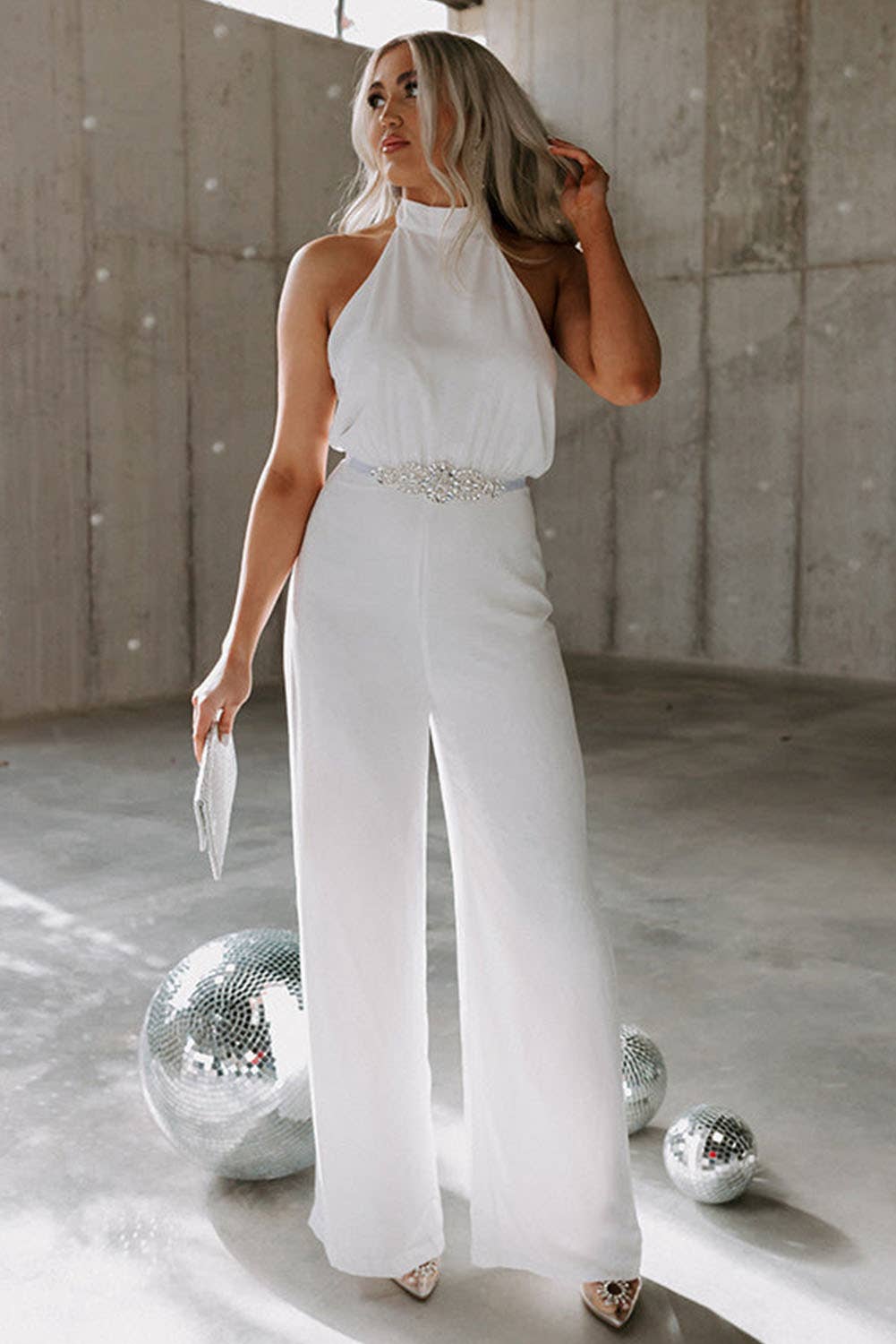 WHITE SATIN JUMPSUIT