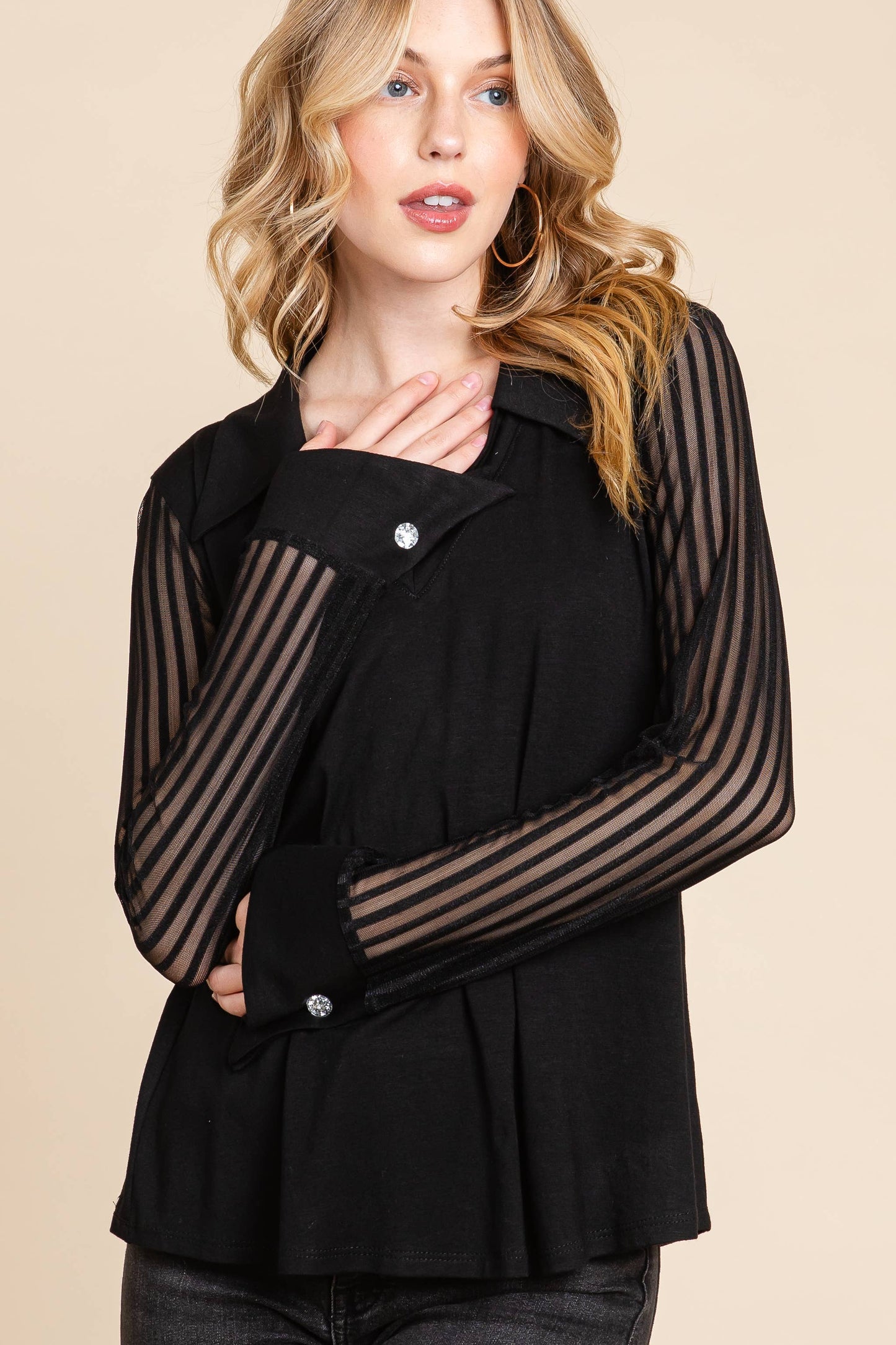 PLUS BLACK V-Neck Solid Fashion Top