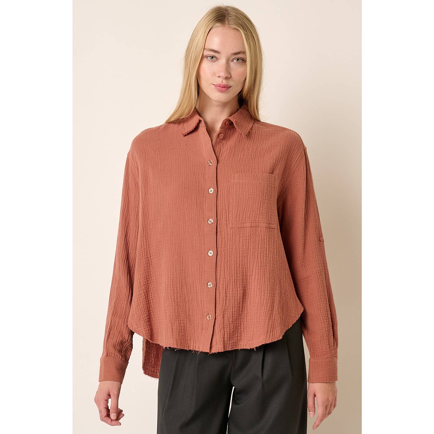 GINGER GUAZE BUTTON DOWN