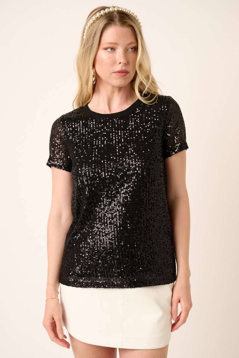 BLACK SEQUIN LINED KNIT TOP