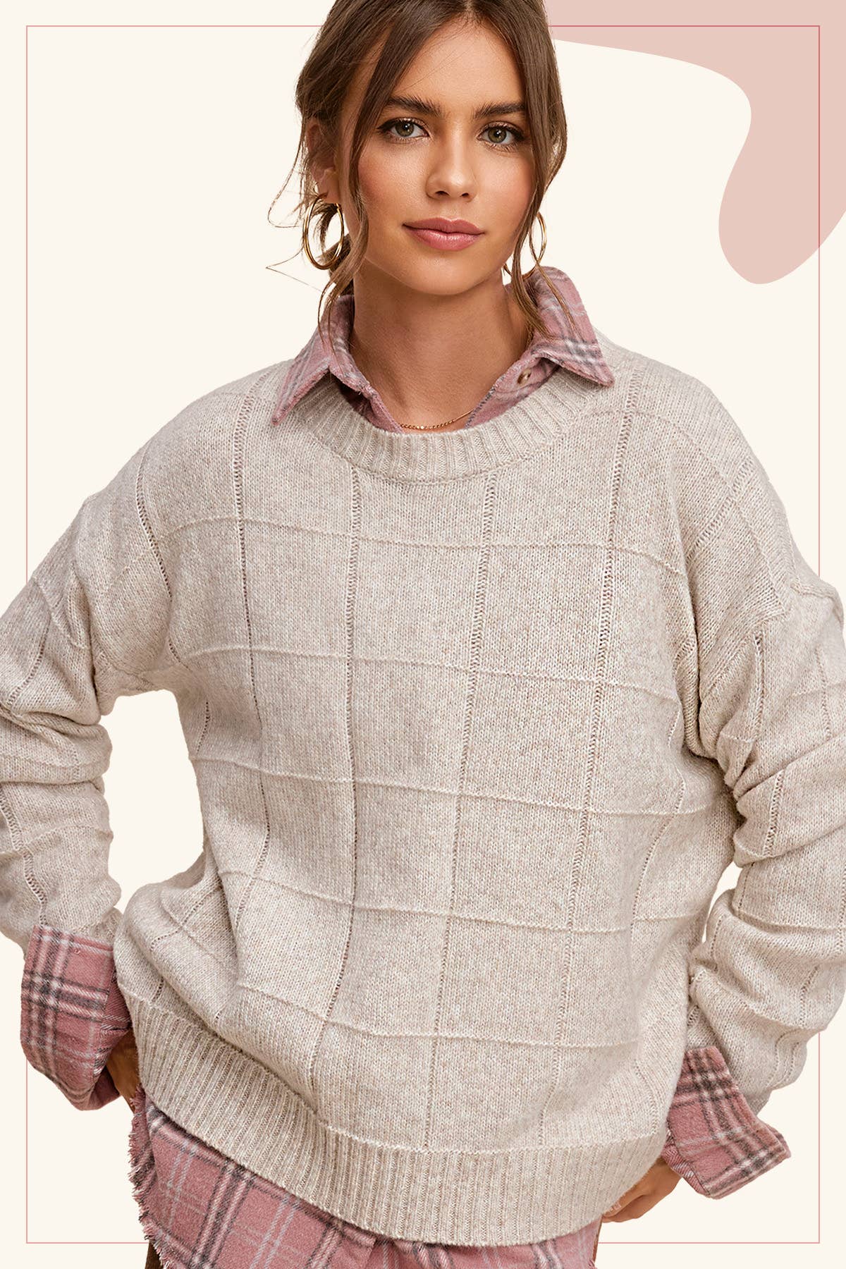 OAT MILK WINDOWPANE SWEATER