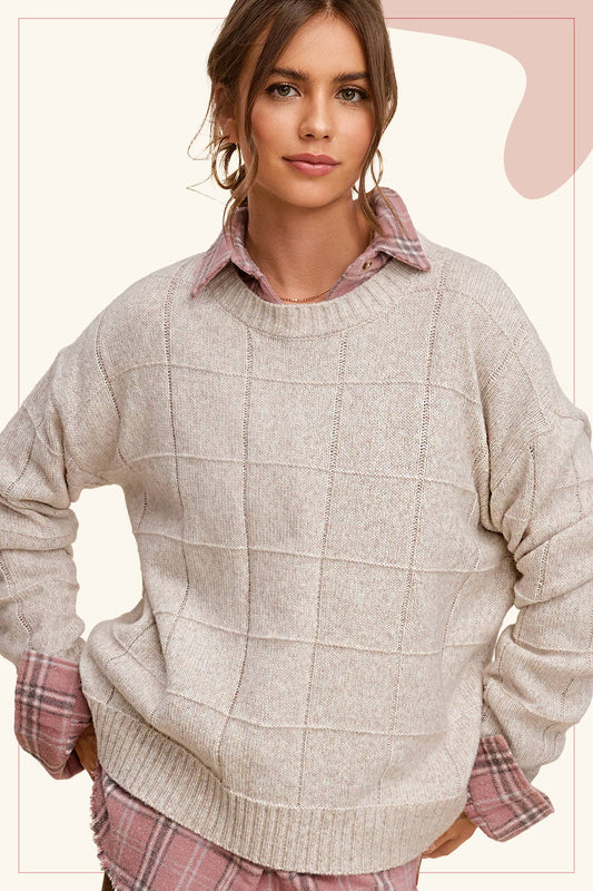 OAT MILK WINDOWPANE SWEATER