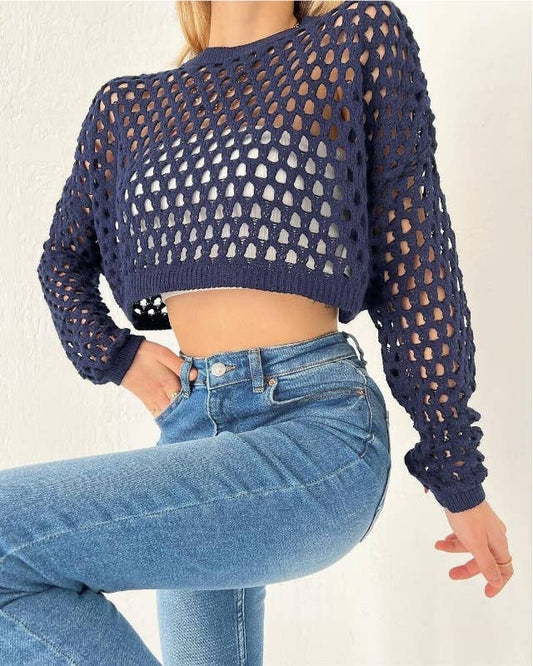 DENIM KNIT CROP SWEATER