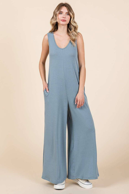 TEAL TEXTILE SCOOPNECK JUMPSUIT
