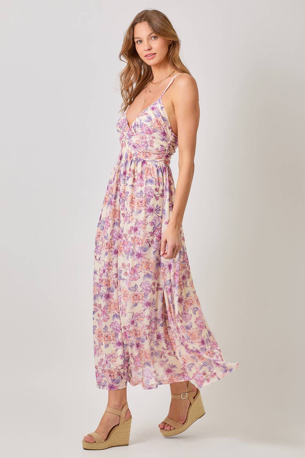 LARGE CREAM CRISS CROSS FLORAL MAXI DRESS