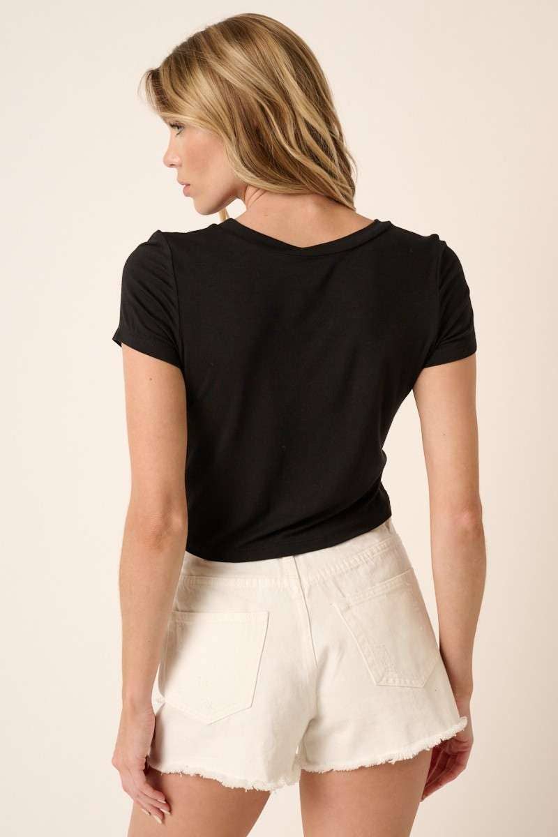 BLACK BAMBOO CROP KNIT TOP