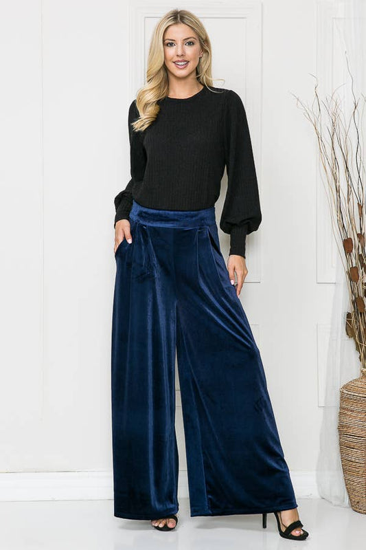 Velvet Wide Leg Pants Royal Blue