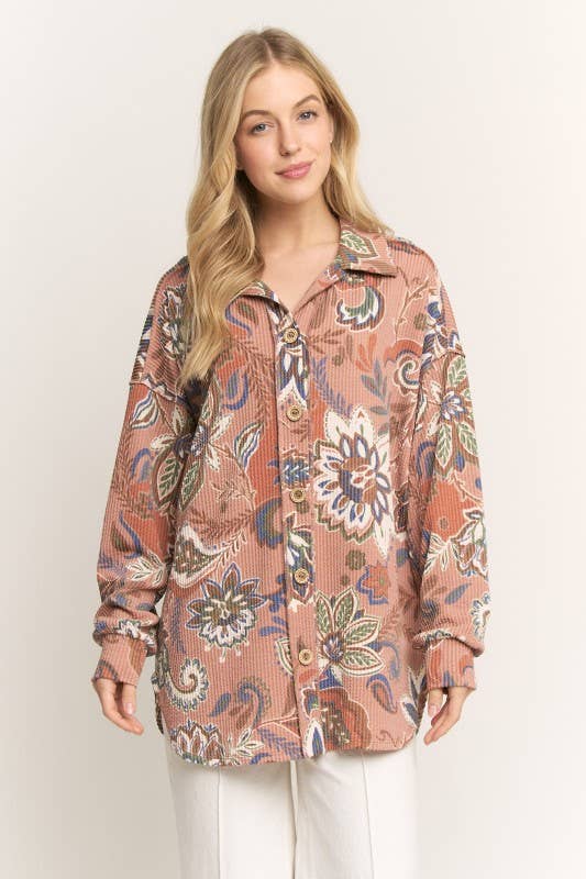 CINNAMON PAISLEY URBAN RIBBED BUTTON DOWN