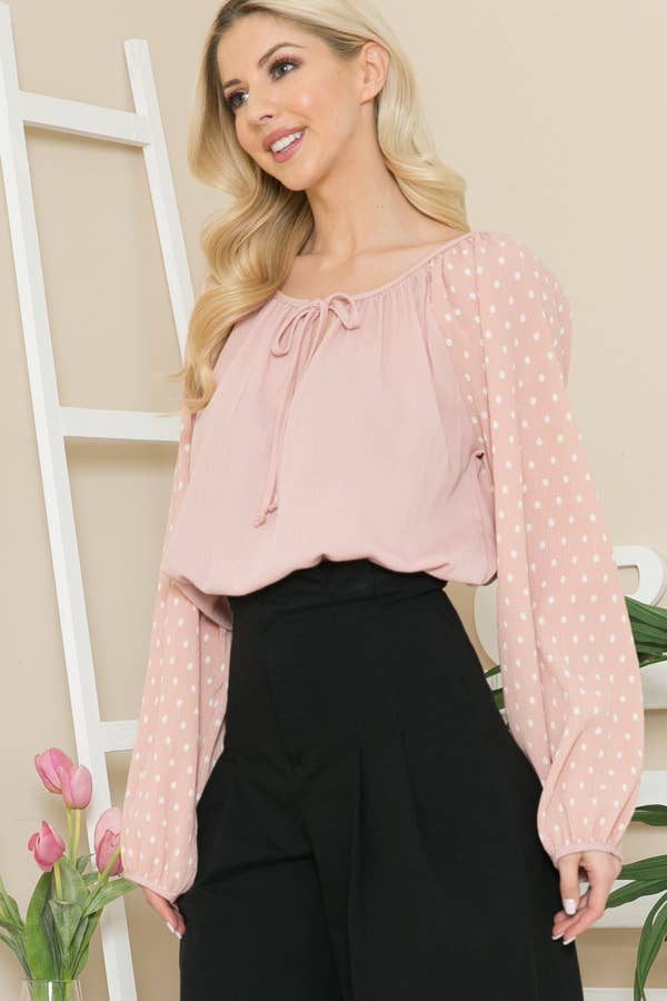 Blush Pleated Long Sleeve-USA MADE