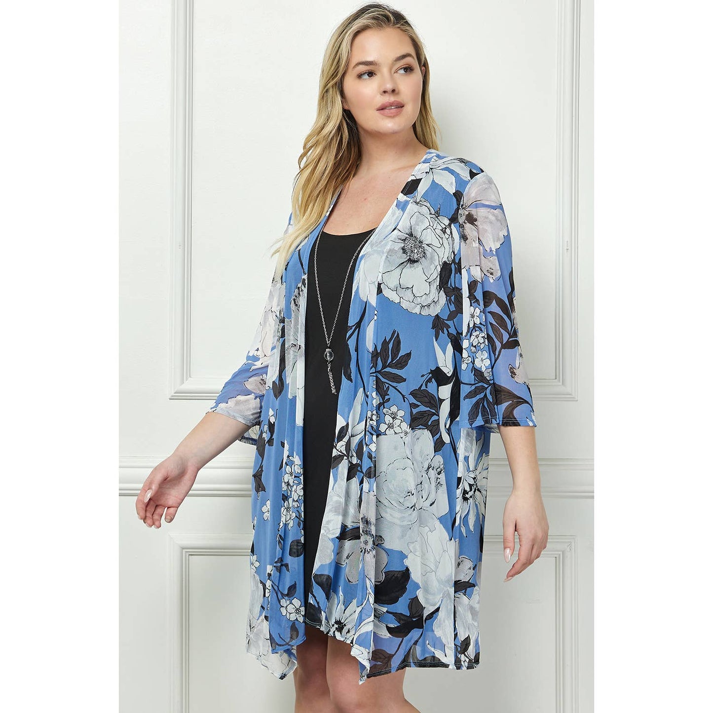 PLUS SIZE 2PC BELL SLEEVE CARDIGAN & DRESS SET: PGRAI