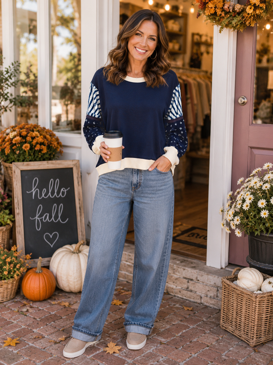 NAVY COLLAGE SWEATER