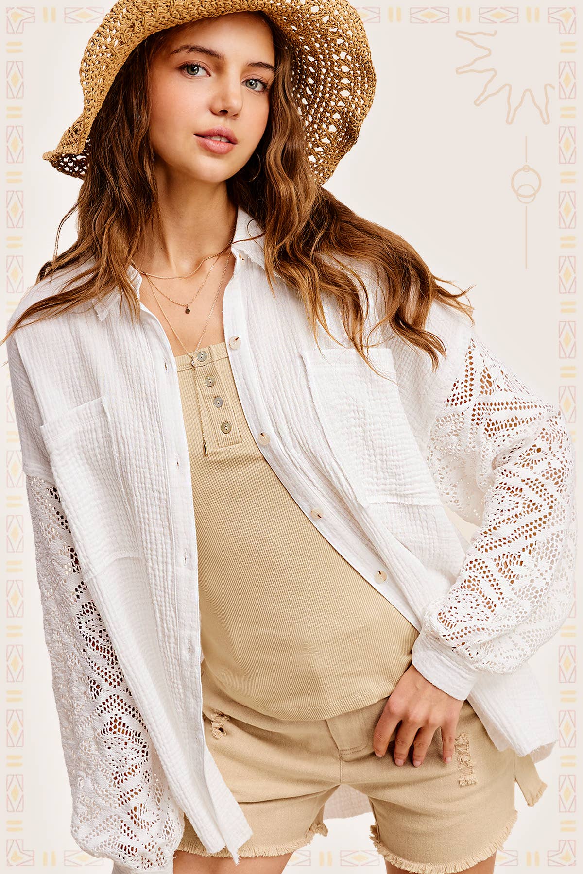 WHITE GAUZE LACE LONG SLEEVE