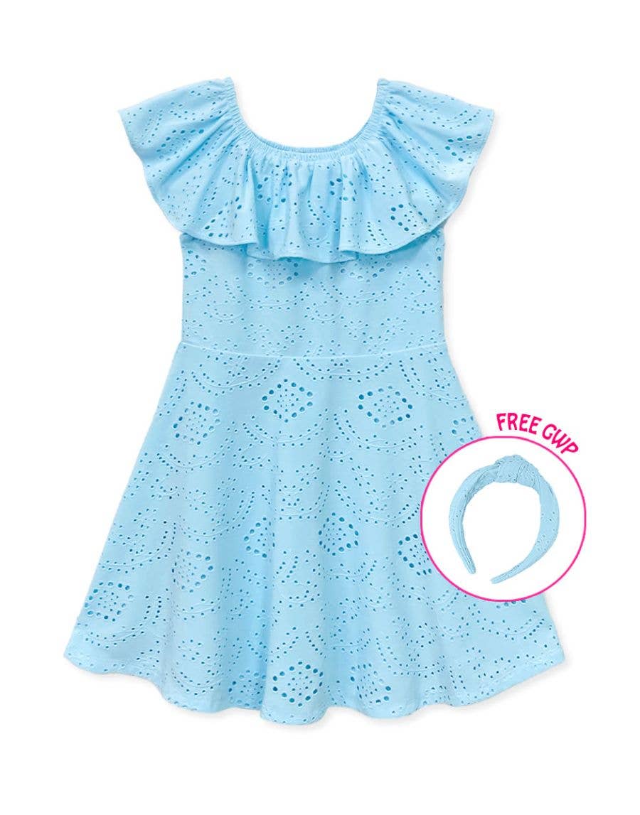 SKY EYELET DRESS WITH MATCHING HEADBAND