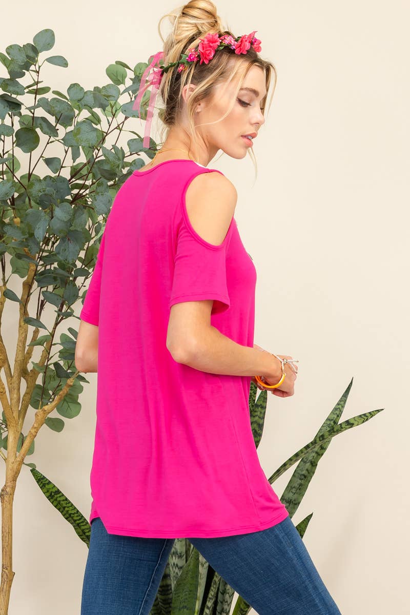 FUCHSIA COLD SHOULDER WITH LACE