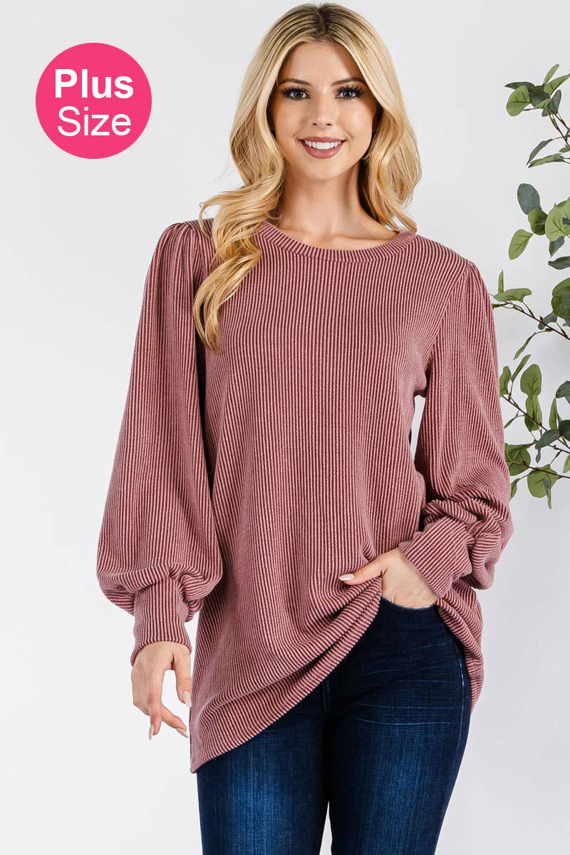 PLUS RIB LONG SLEEVE TOP ELDERBERRY