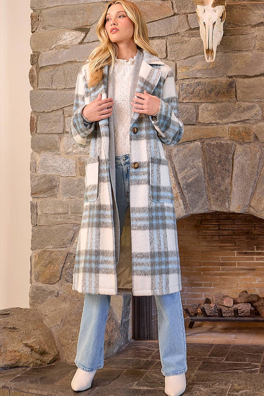 BLUE & IVORY PLAID LONG SHACKET
