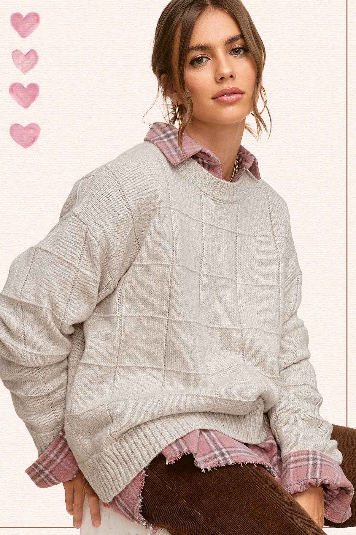 OAT MILK WINDOWPANE SWEATER