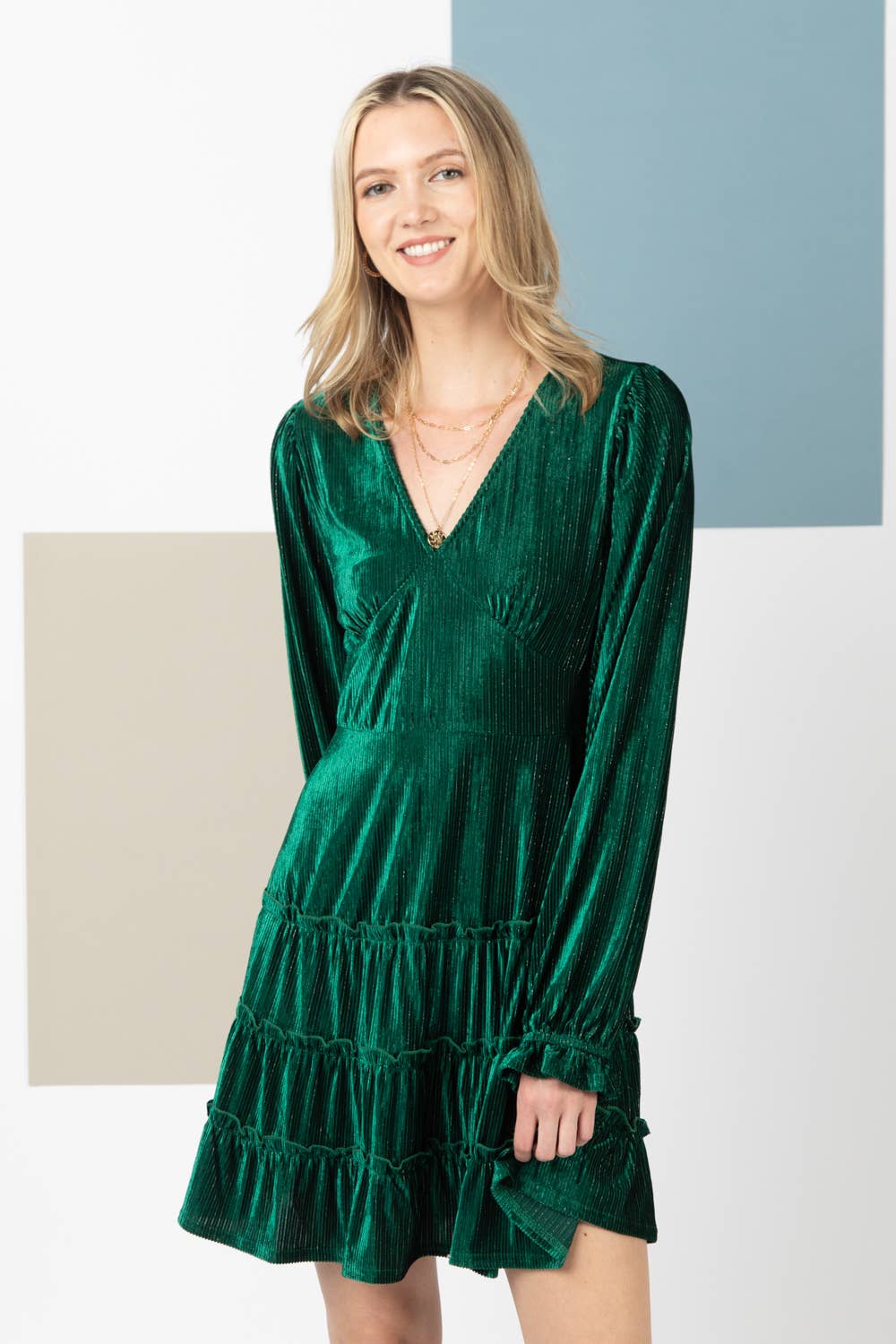 Deep V-neck Textured Velvet Mini Dress