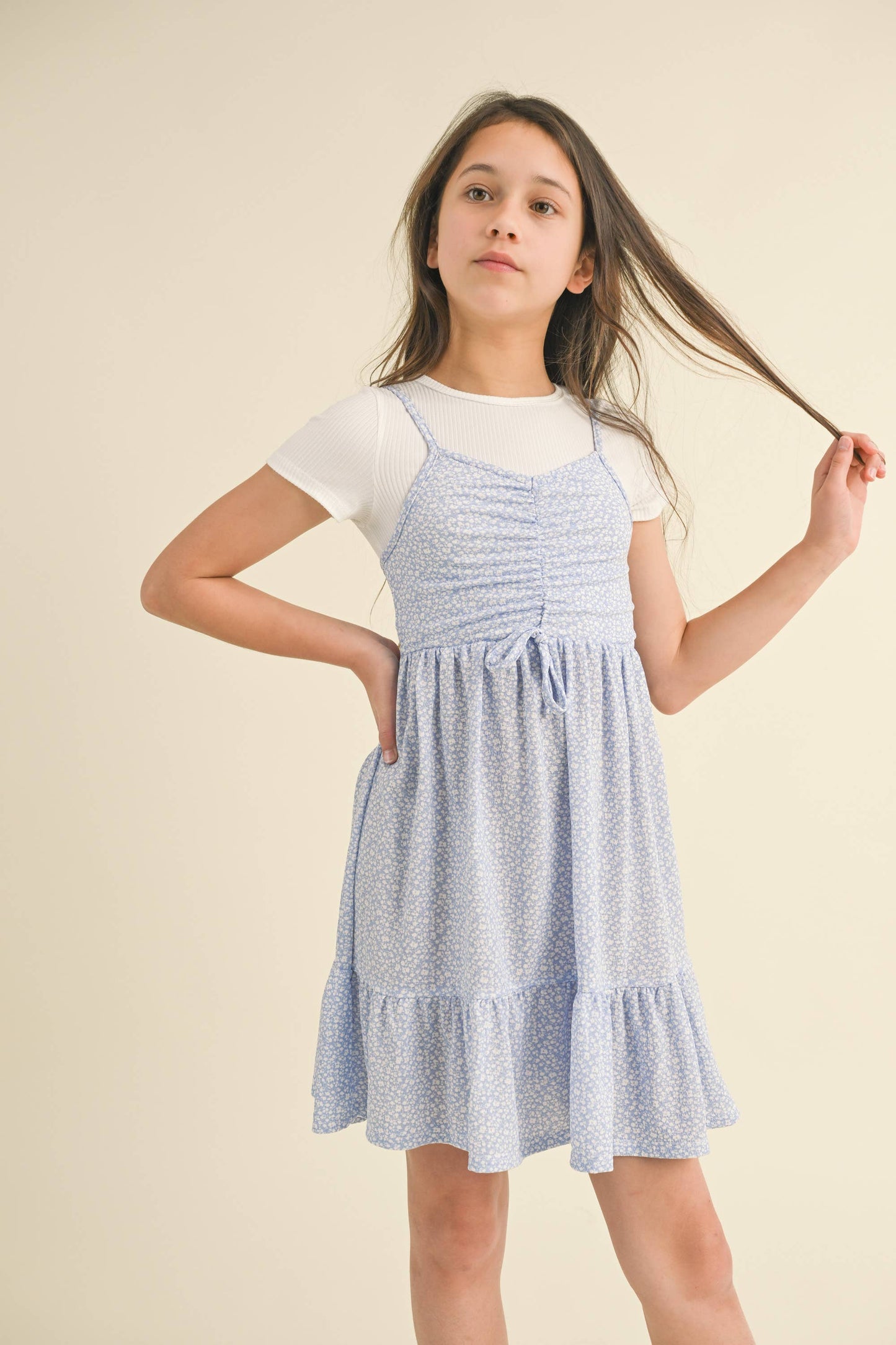 TWEEN KIDS GIRLS CINCHED FLOUNCE DRESS
