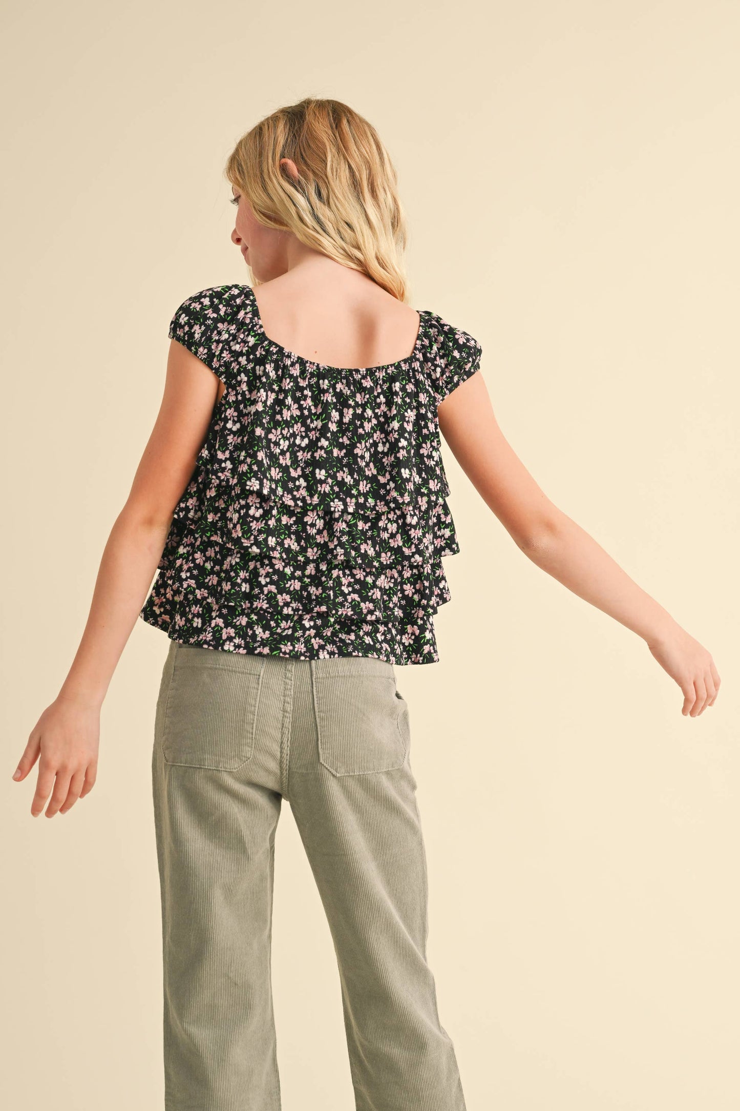 TWEEN BLACK FLORAL RUFFLE   SHIRT