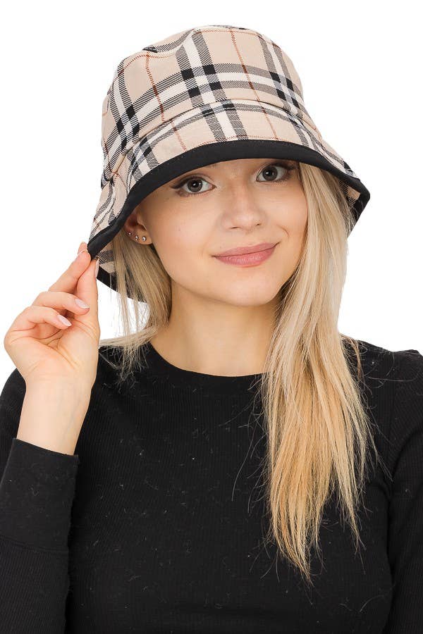 BEIGE PLAID BUCKET HAT