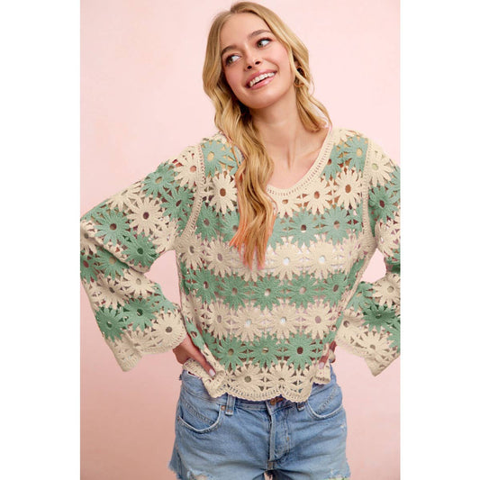 SAGE BLOSSOM CROCHET TOP