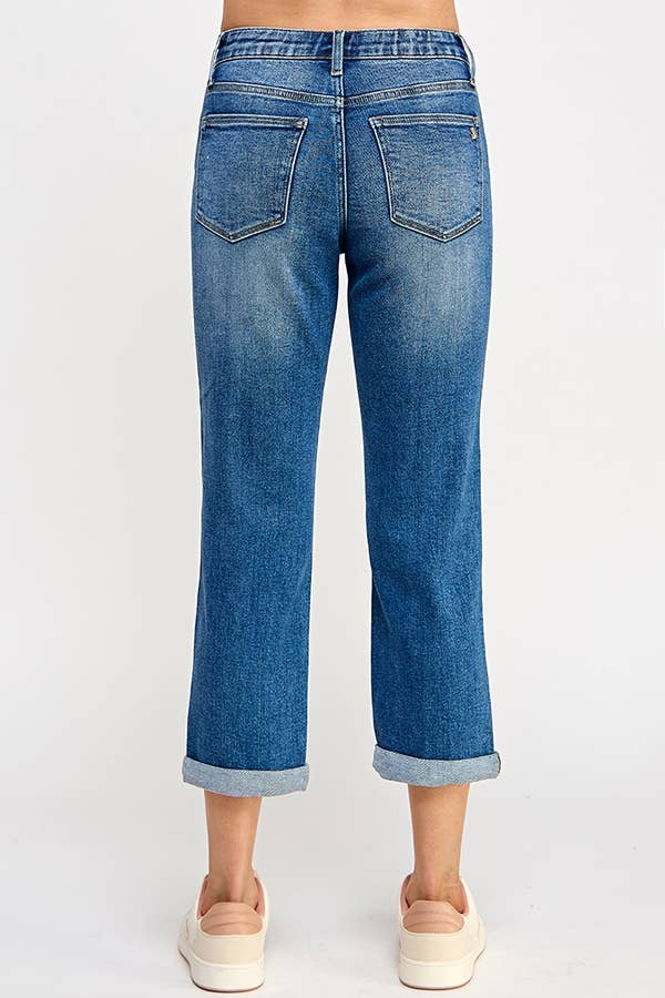 PLUS MID RISE TUMMY CONTROL SLIM BOYFRIEND CAPRI/CROP