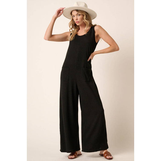 BLACK URBAN RIB KNIT JUMPSUIT