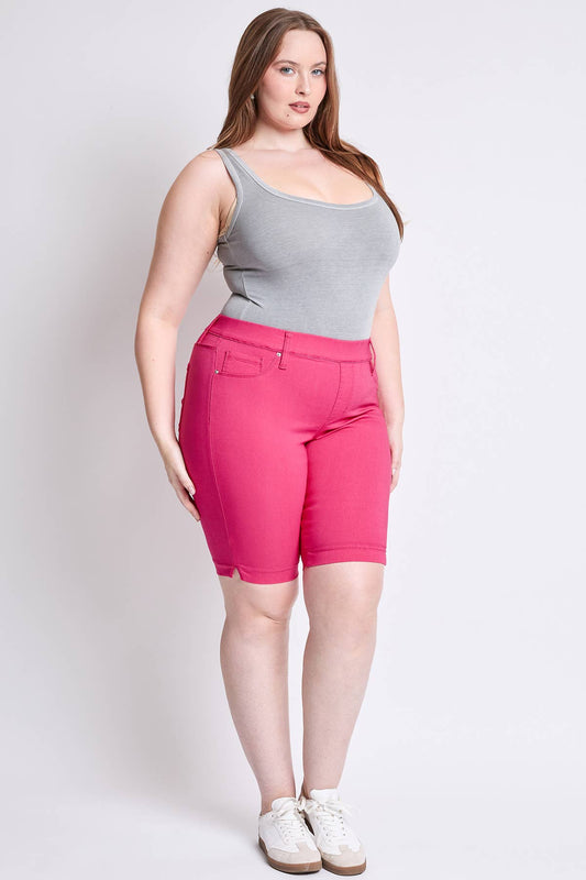 MISSY & PLUS MID RISE PULL ON BERMUDA SHORT-FRENCH PINK