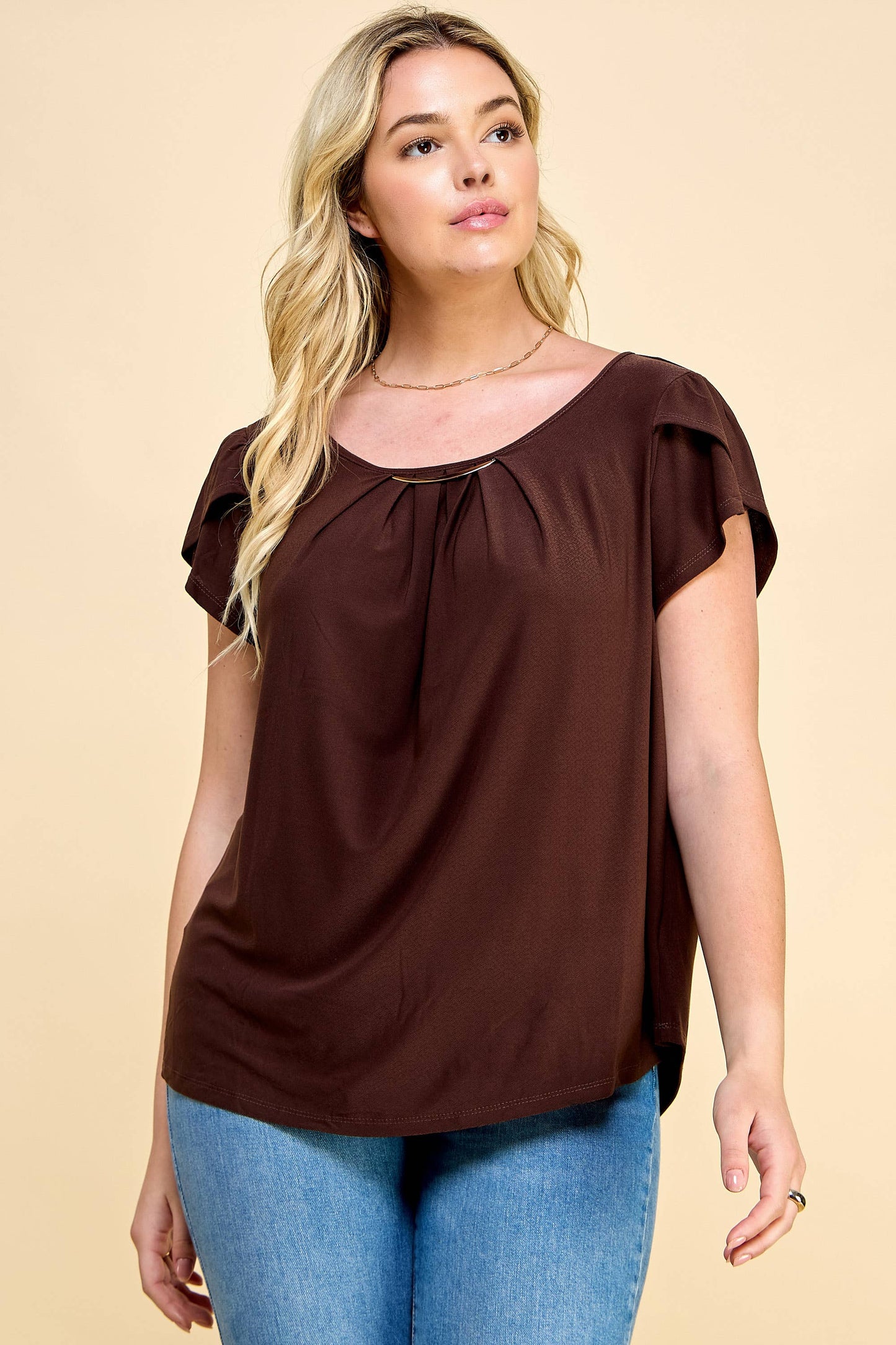 PLUS SIZE METAL FLAT MOON TRIM BLOUSE: COCO