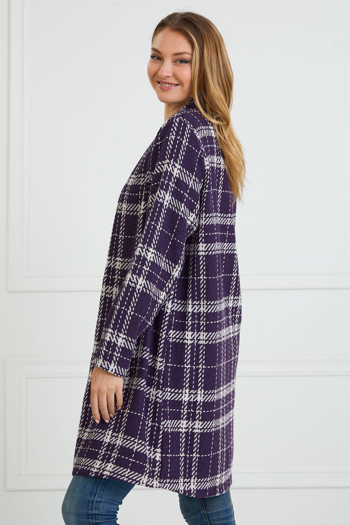 PLUM PLAID CARDIGAN