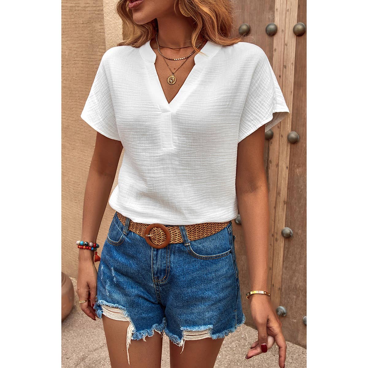 WHITE BAT SLEEVE V NECK