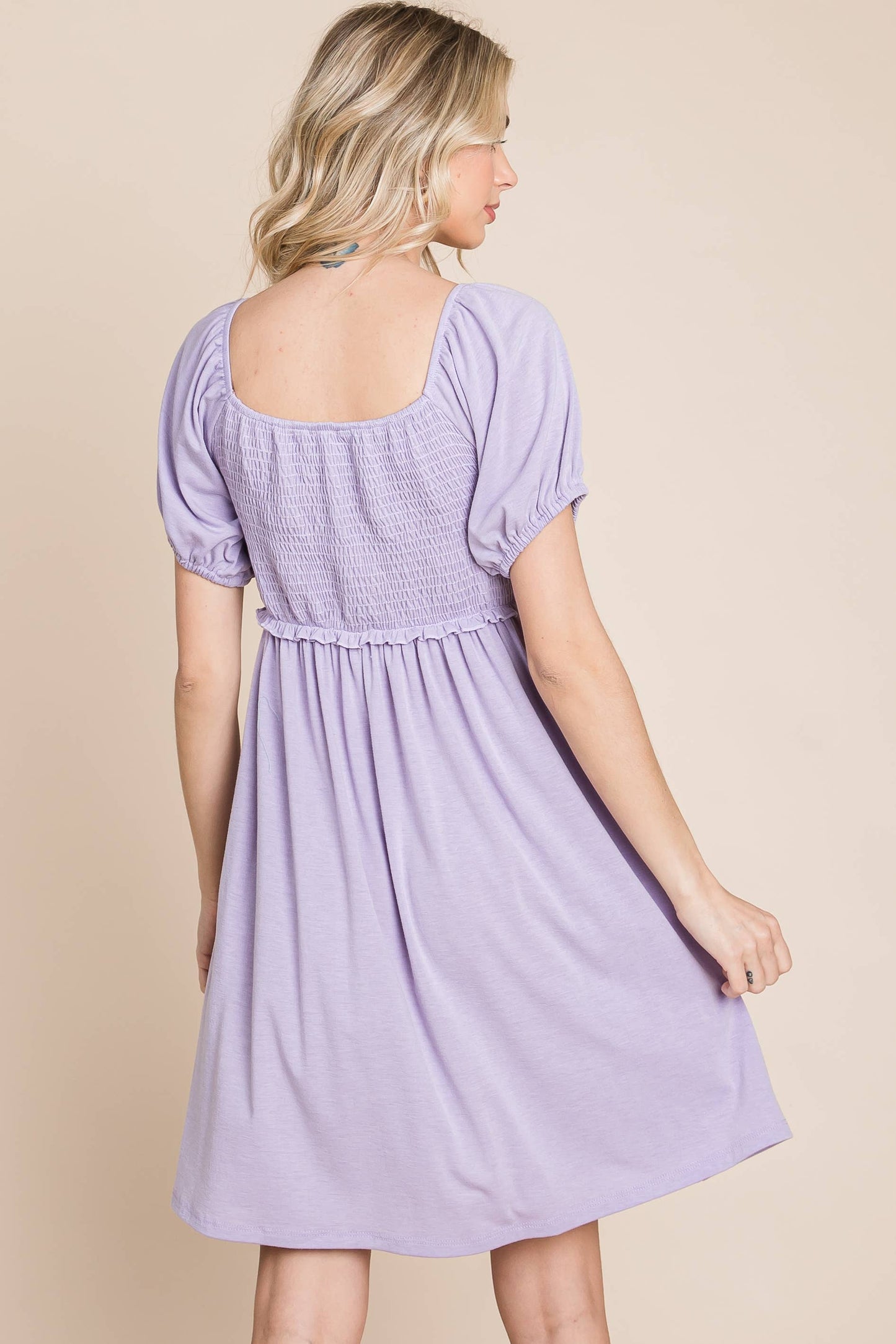 Solid Smocked Babydoll Dress Lavender