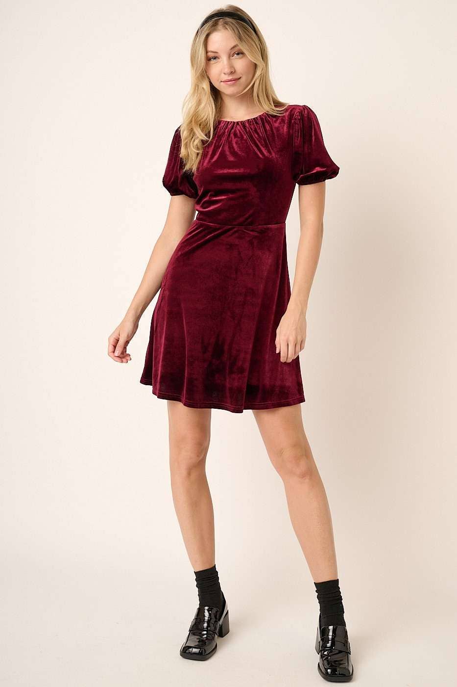 WINE VELVET  MINI DRESS
