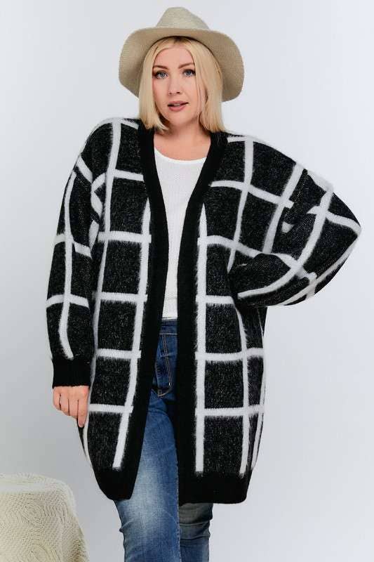 PLUS BLACK PLAID CARDIGAN