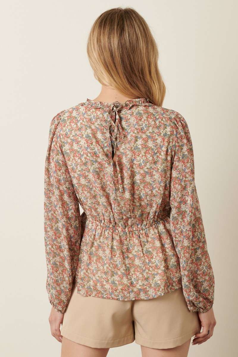 FLORAL PRINT RUFFLE DETAIL BLOUSE